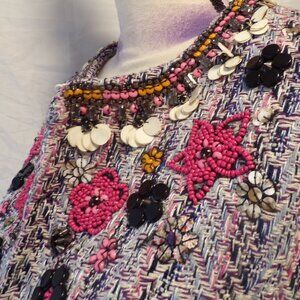 Anthropologie Summer Of Love Beaded Tweed Floral Blazer Jacket